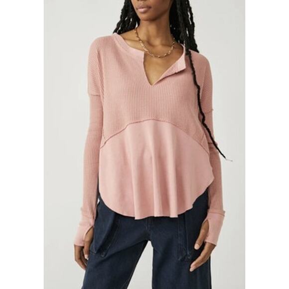 Free People We The Free Pink Monterey Long Sleeve Thermal Sweater Top Size XS - Picture 1 of 4